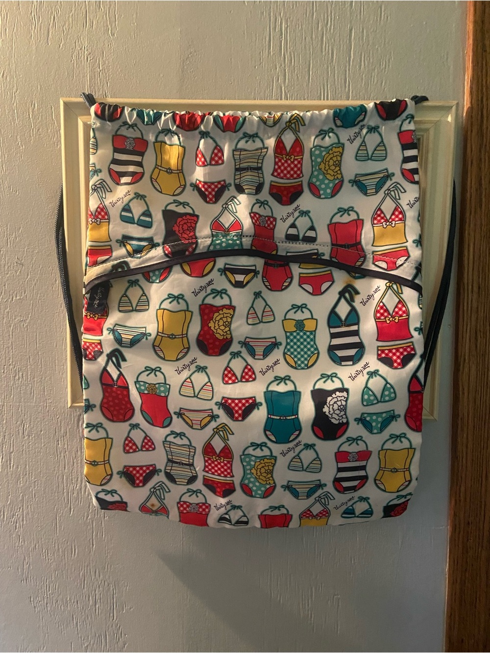 thirty-one Multicolor Swimsuit Print Drawstring Backpack in White 14x17